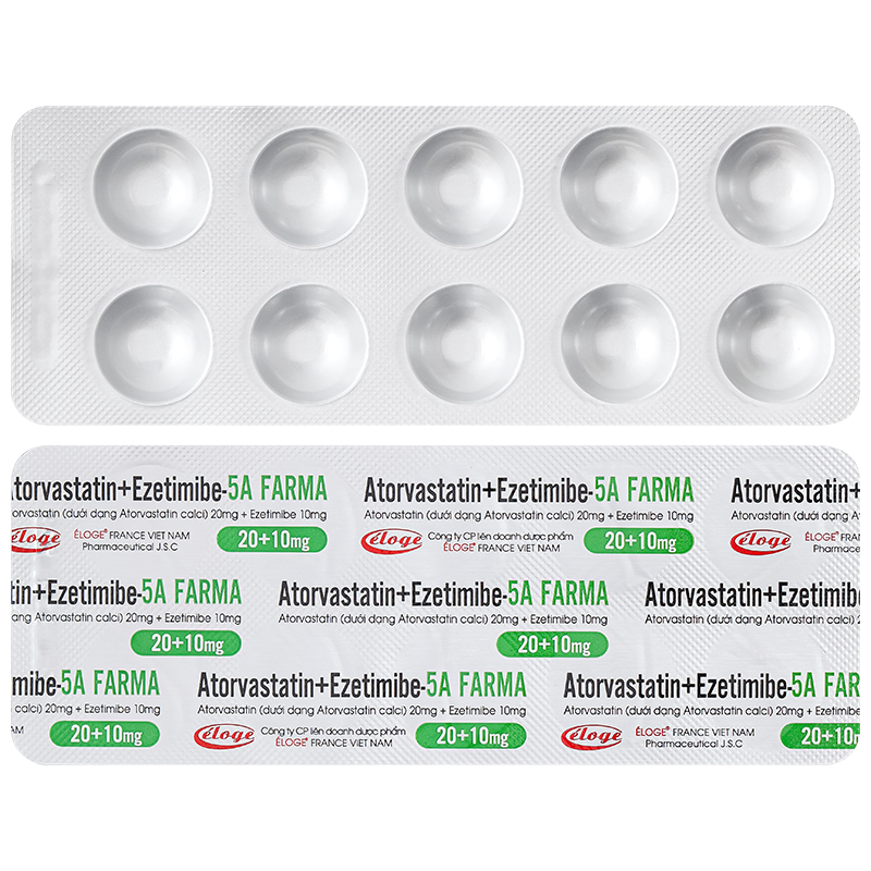 Atorvastatin+Ezetimibe 5A Farma 20+10mg phòng ngừa biến cố tim mạch (3 vỉ x 10 viên) - 8